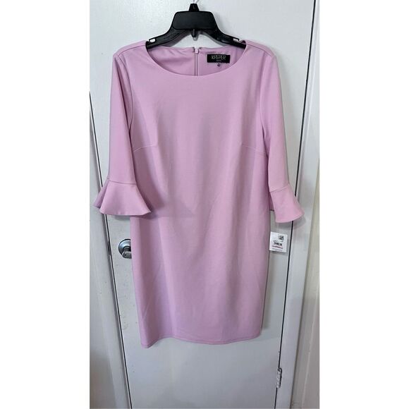 Kasper Women's Ruffle Sleeve Lined Sheath Dress Salmon Pink Size 10 NWT P1-120 - Picture 1 of 11
